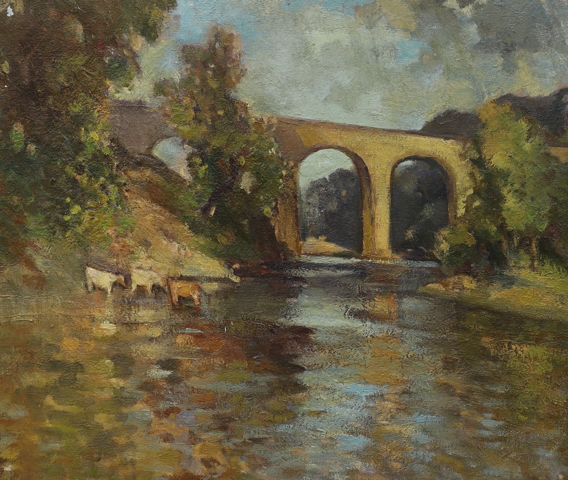 Manner of Bertram Nichols (1883-19740, oil on canvas, 'Kirkby Lonsdale', 51 x 61cm, unframed